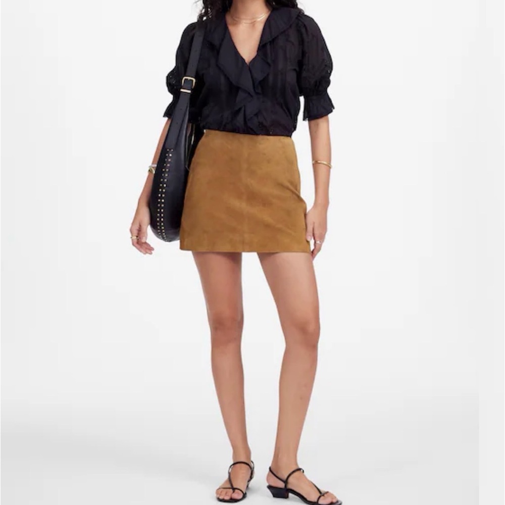 Madewell Suede Leather Mini Skirt Aged Cognac Brown NWT Size 00 Spring Boho